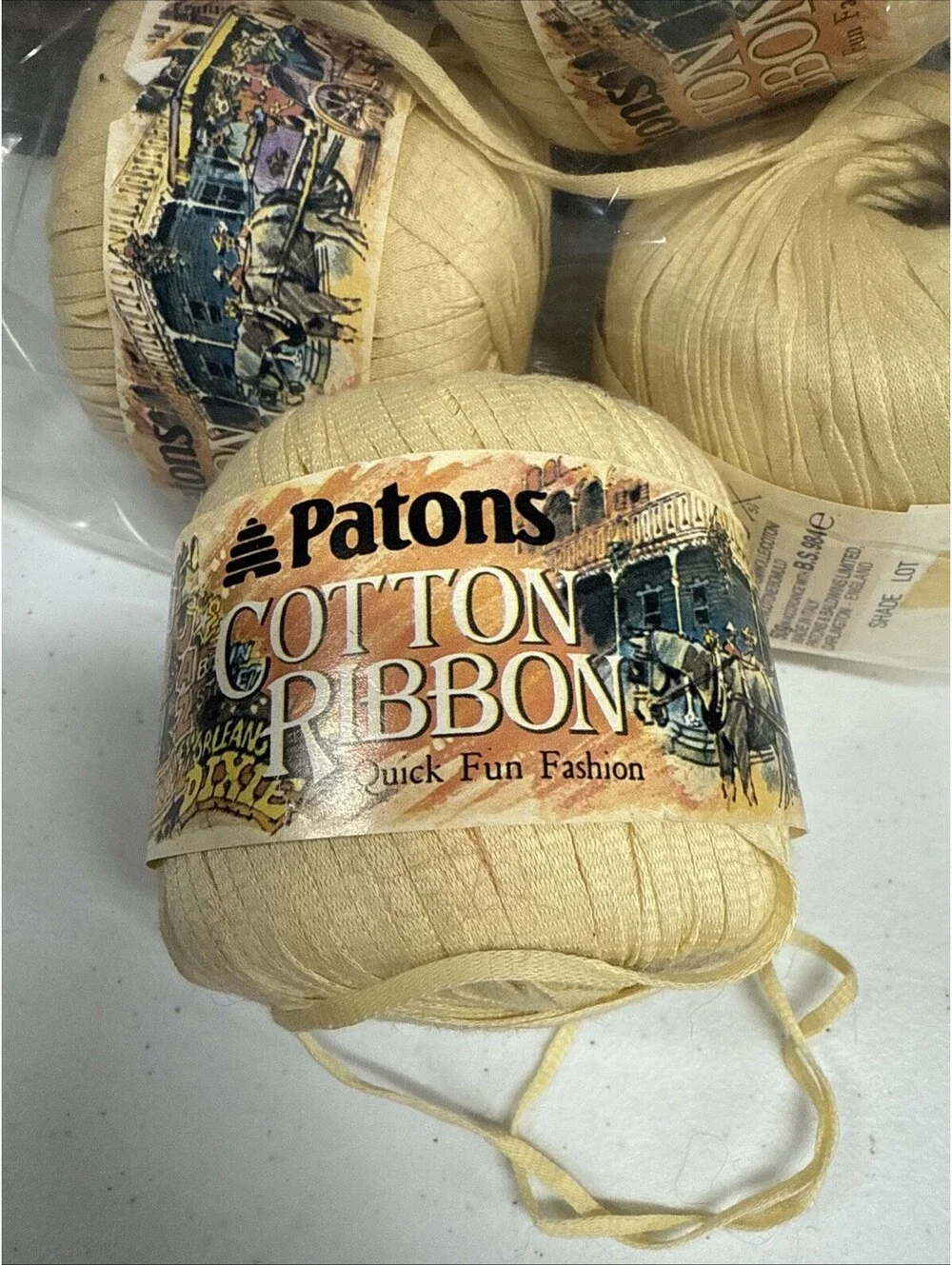 Paton’s Cotton Ribbon Yarn Shade Tan 4 Skein Lot